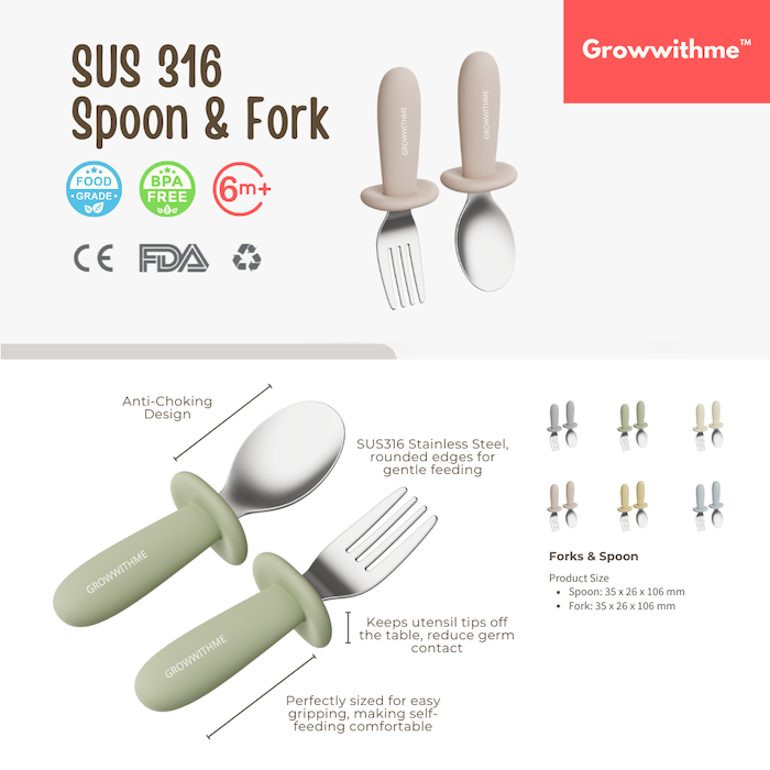 growwithme baby learning self feeding spoon and fork set 宝宝学习吃饭汤匙叉